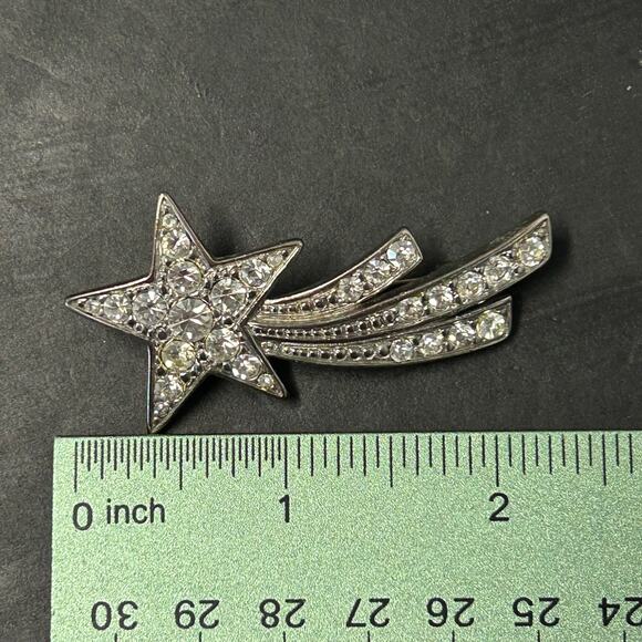 Vintage Shooting Star Silver Toned Clear Rhinestone Brooch Signed - Picture 4 of 4